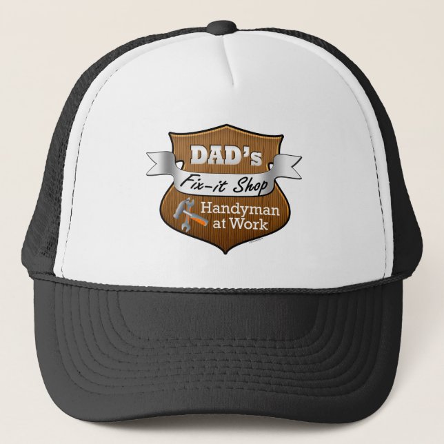 Funny Dad's Fix-it Shop Handy Man Father's Day Trucker Hat (Front)