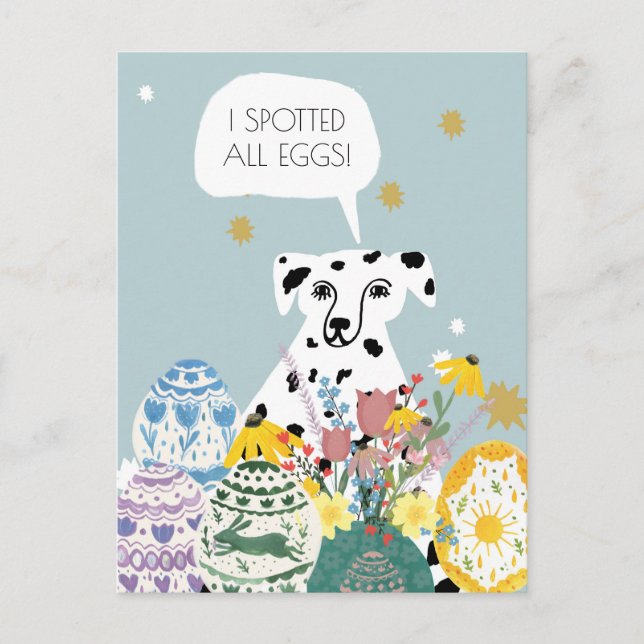 Funny Dalmatian Dog Abstract Eggs Happy Easter  Postcard (Front)