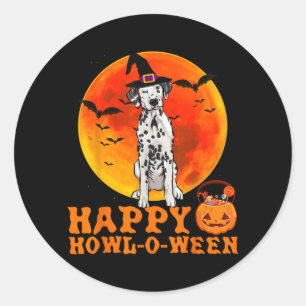 Funny Dalmatian Dog Halloween Happy Howl-O-Ween Classic Round Sticker