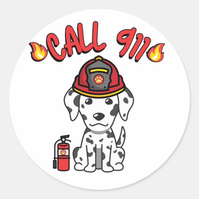 Funny Dalmatian dog is a firefighter  Classic Round Sticker (Front)