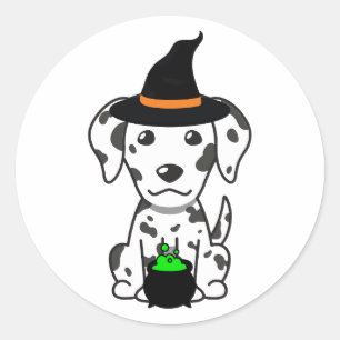 Funny dalmatian dog is a witch classic round sticker