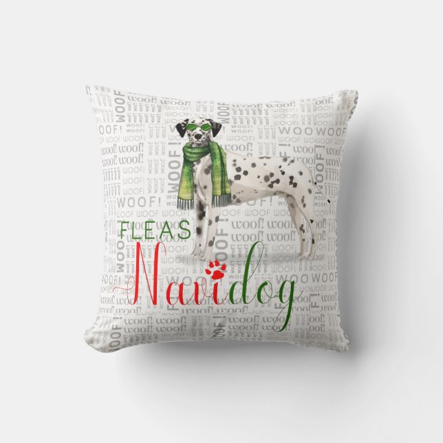 Funny Dalmatian Dog Watercolor Christmas Cushion (Front)
