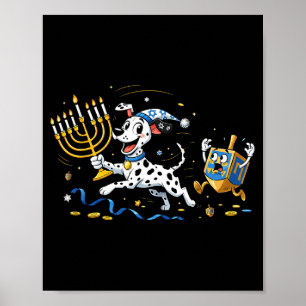 Funny Dalmatian Dreidel Menorah Hanukkah Kids Wome Poster