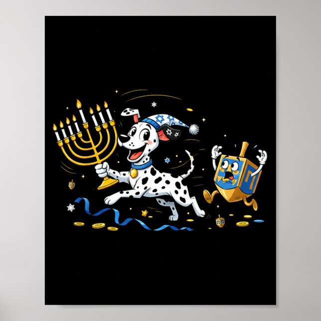 Funny Dalmatian Dreidel Menorah Hanukkah Kids Wome Poster (Front)