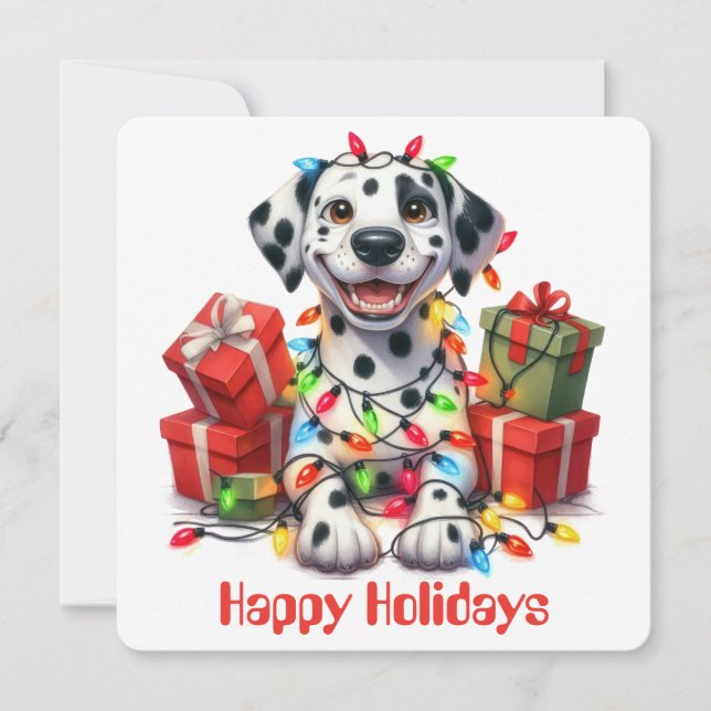 Funny Dalmatian Holiday Greeting Card (Front)