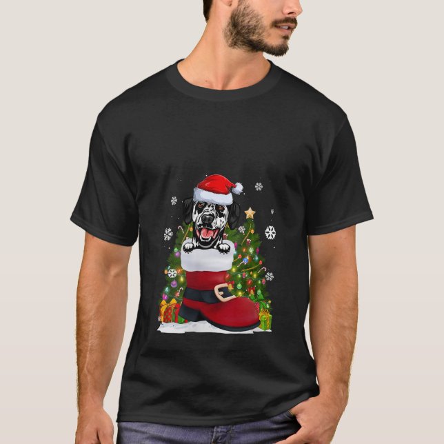 Funny Dalmatian in the Shoe Santa Hat Ugly Christm T-Shirt (Front)