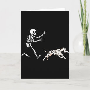 Funny Dalmatian Running Skeleton Halloween Card