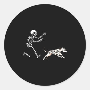 Funny Dalmatian Running Skeleton Halloween  Classic Round Sticker