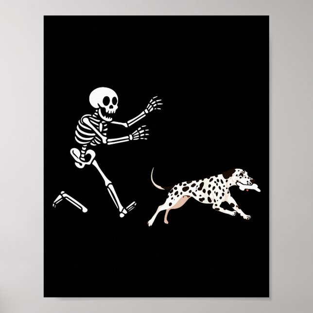 Funny Dalmatian Running Skeleton Halloween  Poster (Front)