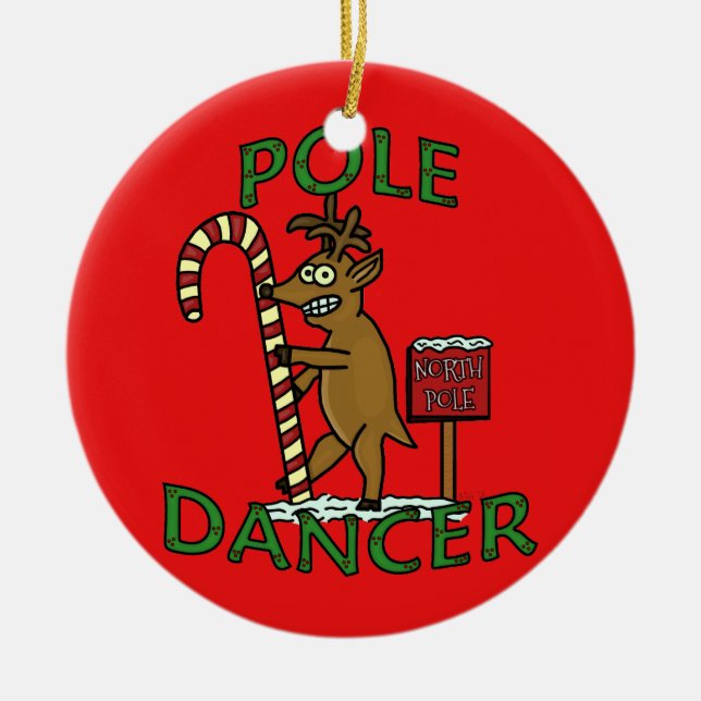Funny Dancer Christmas Reindeer Pun Ceramic Ornament (Front)
