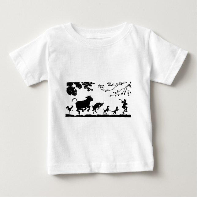 Funny Dancing Animals Cow Chicken Goat Silhouette Baby T-Shirt (Front)