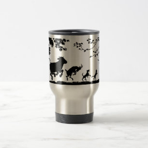 Funny Dancing Animals Cow Chicken Goat Silhouette Travel Mug