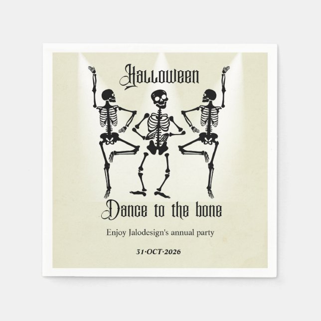 Funny Dancing Black Skeleton Halloween Party Napkin (Front)