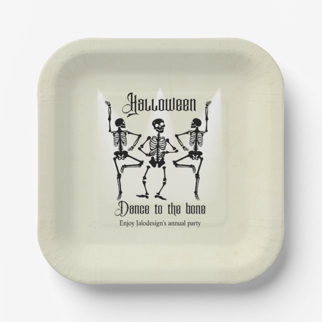 Funny Dancing Black Skeleton Halloween Party Paper Plate (Front)