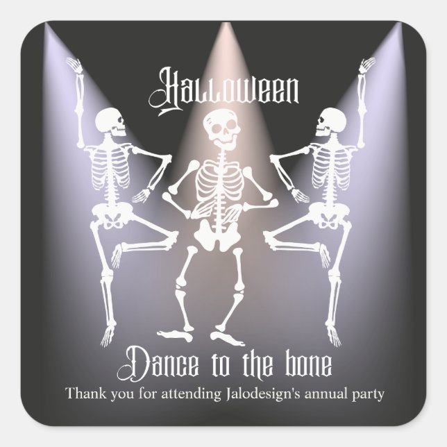 Funny Dancing Black Skeleton Halloween Party Square Sticker (Front)