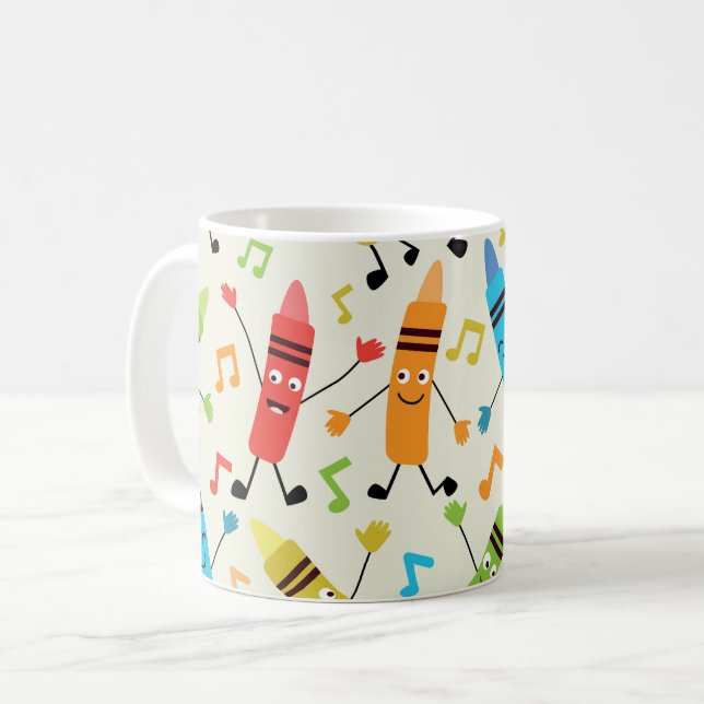 Funny Dancing Crayons With Music Notes Teacher  Coffee Mug (Front Left)