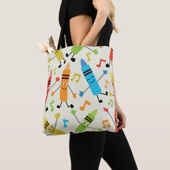 Funny Dancing Crayons With Music Notes Teacher  Tote Bag (Close Up)