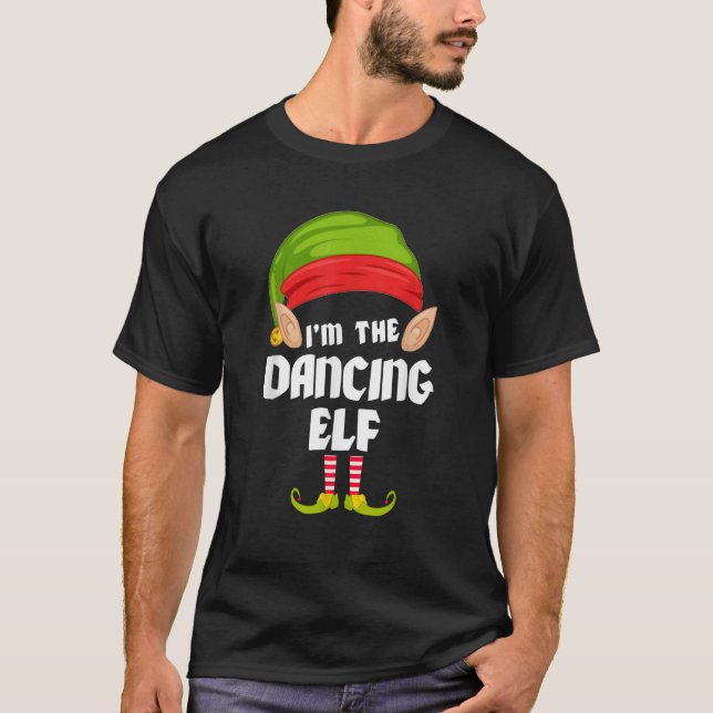 Funny Dancing Elf Matching Family Group PJ Christm T-Shirt (Front)