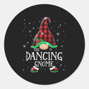 Funny Dancing Gnome Buffalo Plaid Matching Christm Classic Round Sticker