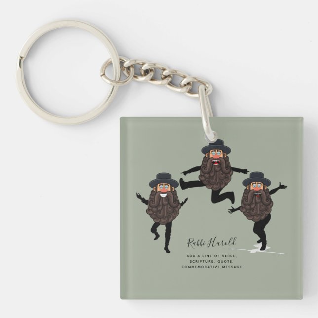 FUNNY Dancing RABBI Personalised with Text Key Ring (Front)