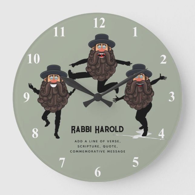 FUNNY Dancing RABBI Personalised with Text Large Clock (Front)