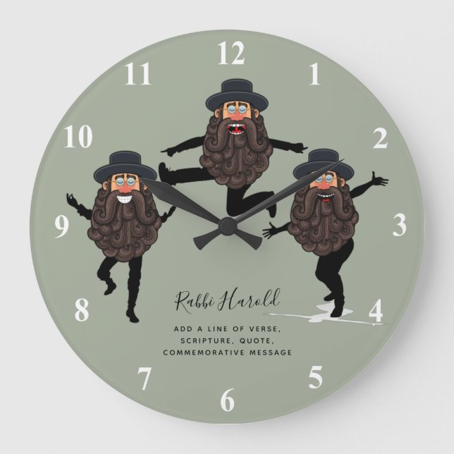 FUNNY Dancing RABBI Personalised with Text Large Clock (Front)