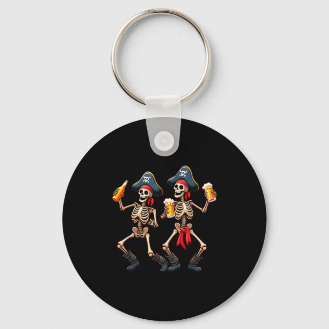 Funny Dancing Rate Skeletons Beer Drinking Hallowe Key Ring (Front)