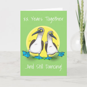 Funny, dancing sea birds cartoon illustration card