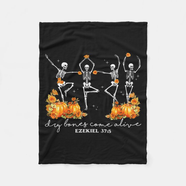 Funny Dancing Skeleton Dry Bones Come Alive Hallow Fleece Blanket (Front)