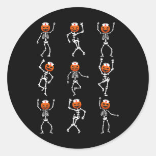 Funny Dancing Skeleton Nurse Halloween Healthcare  Classic Round Sticker