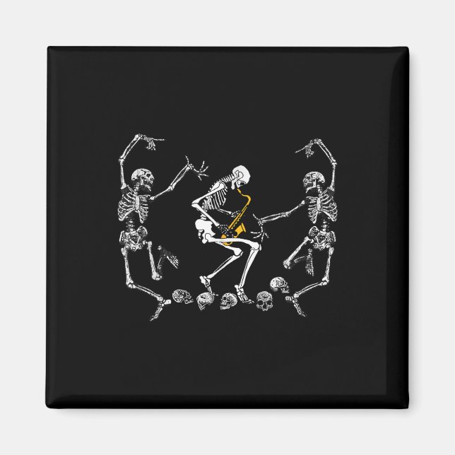 Funny Dancing Skeleton Playing Saxophone Halloween Magnet (Front)