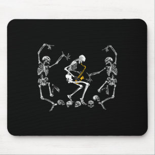 Funny Dancing Skeleton Playing Saxophone Halloween Mouse Pad