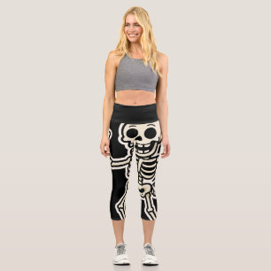 Funny Dancing Skeleton Sticker – Cute Halloween Capri Leggings
