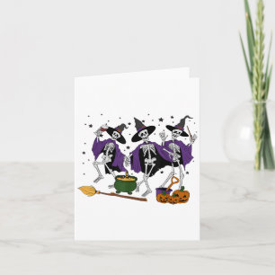 Funny Dancing Skeleton Witch Halloween Wine Witch Card
