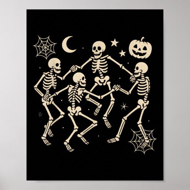Funny Dancing Skeletons Dance Halloween Costume Ad Poster (Front)