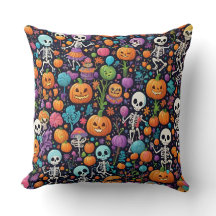 Funny Dancing Skeletons Halloween Throw Pillow