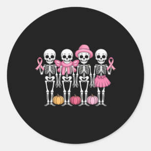 Funny Dancing Skeletons Pink Ribbon Breast Cancer  Classic Round Sticker