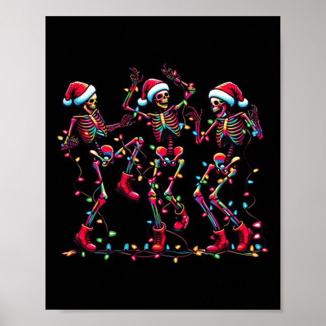 Funny Dancing Skeletons Santa Hat Dance Christmas  Poster (Front)