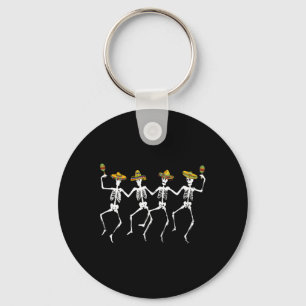 Funny Dancing Skeletons Sombreros Maracas - Cinco  Key Ring