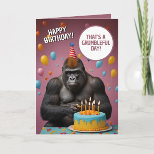 Funny Dark Pink Gorilla Birthday Card
