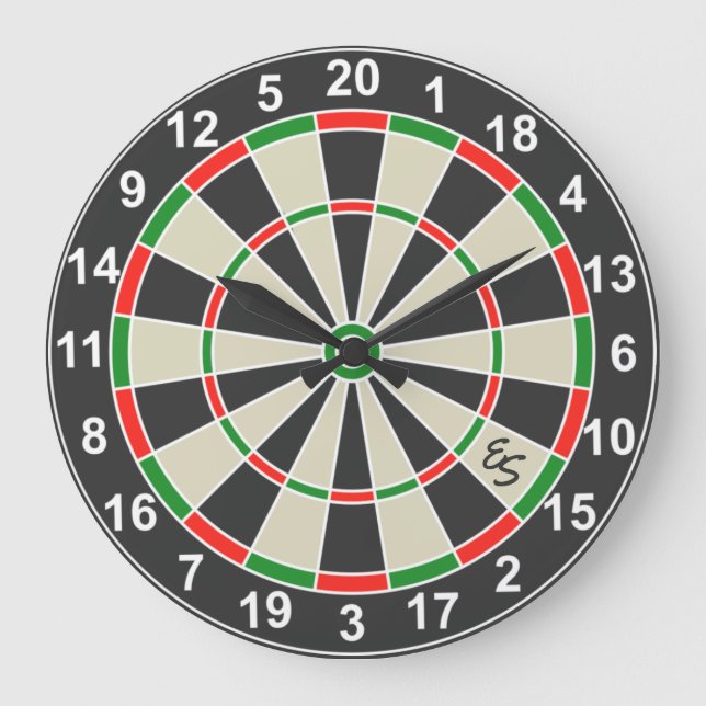 Funny Dartboard Darts Board Circle Monogrammed Fun Large Clock (Front)