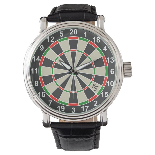 Funny Dartboard Darts Board Circle Monogrammed Fun Watch (Front)
