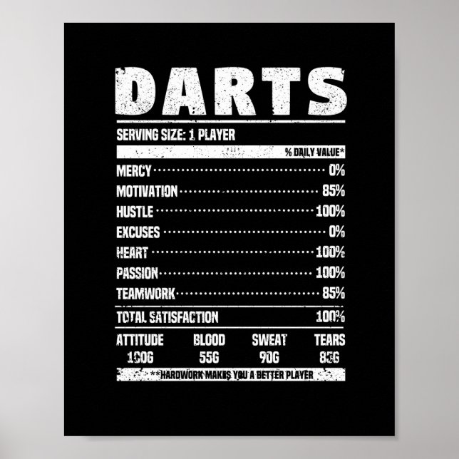 Funny darts nutrition facts darts player fan team poster (Front)