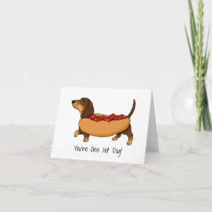 Funny Daschund Hot Dog Watercolor Card