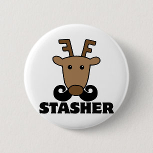 funny dasher stasher moustache reindeer 6 cm round badge