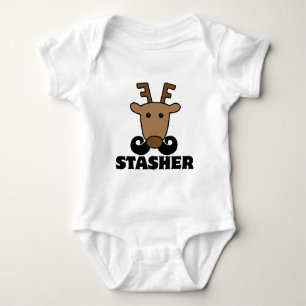 funny dasher stasher moustache reindeer baby bodysuit