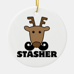 funny dasher stasher moustache reindeer ceramic tree decoration