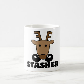 funny dasher stasher moustache reindeer coffee mug