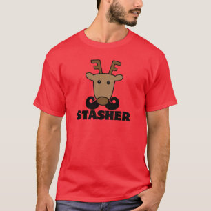 funny dasher stasher moustache reindeer T-Shirt