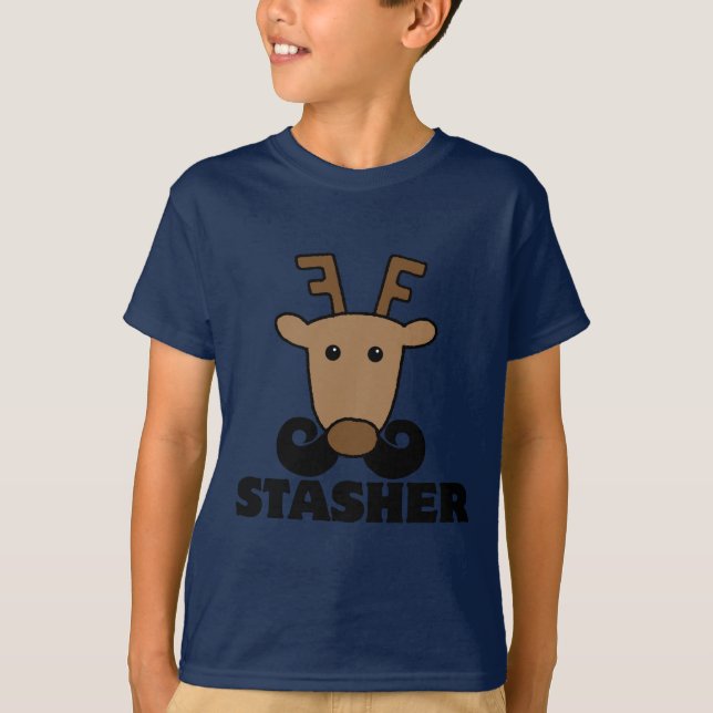 funny dasher stasher moustache reindeer T-Shirt (Front)